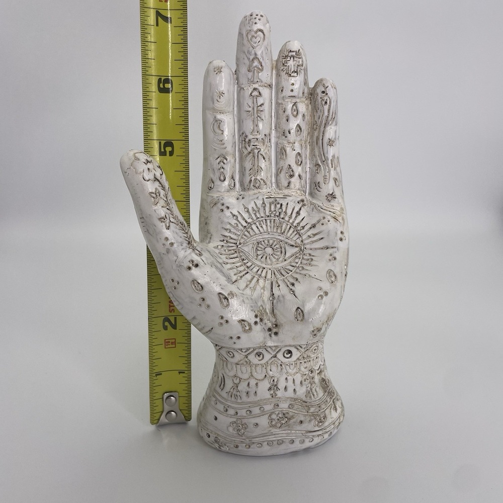 Hamsa Hand of Fatima Protection Statue~ Spiritual Palmistry 7" Carved Resin - Picture 7 of 9